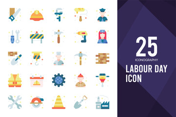 Fototapeta na wymiar 25 Labour Day Flat icon pack. vector illustration.