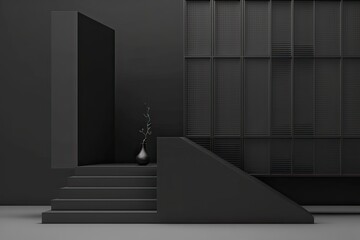 Minimal Black Staircase, Podium, Geometric Shapes Room Template Image Montage Ad. Photo generative AI
