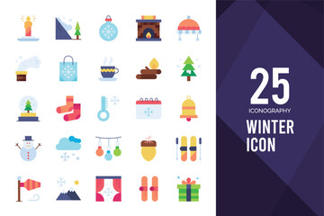 Obraz premium 25 Winter Flat icon pack. vector illustration.