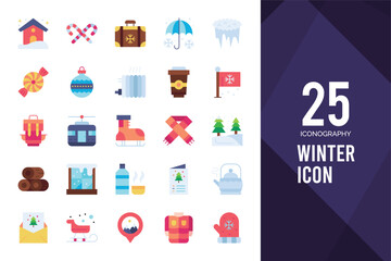 25 Winter Flat icon pack. vector illustration.