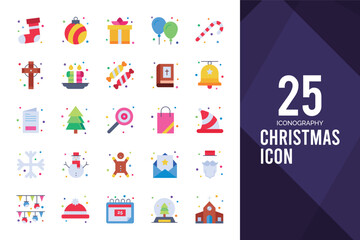 Obraz premium 25 Christmas Flat icon pack. vector illustration.