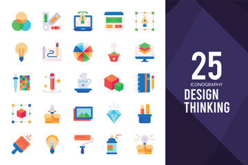 25 Design Thinking Flat icon pack. vector illustration.