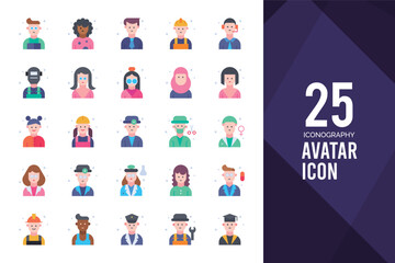 25 Avatar Flat icon pack. vector illustration.
