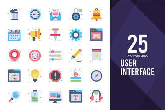 25 User Interface Flat icon pack. vector illustration.