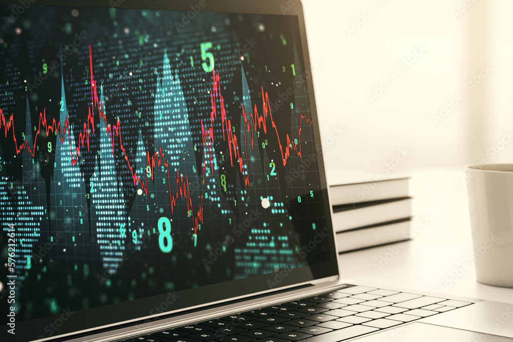 Poster abstract creative financial diagram on modern computer monitor, banking and accounting concept. 3d r