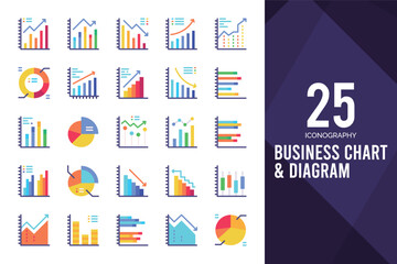 25 Business Chart and Diagram Flat icon pack. vector illustration.