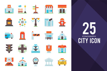 25 City Flat icon pack. vector illustration.
