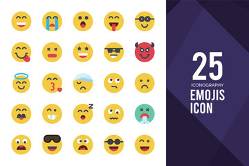 25 Emojis Flat icon pack. vector illustration.