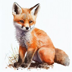 Obraz premium Portrait of a cute baby fox, watercolor illustration