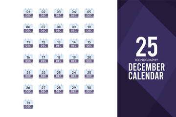 25 December Calendar Flat icon pack. vector illustration.