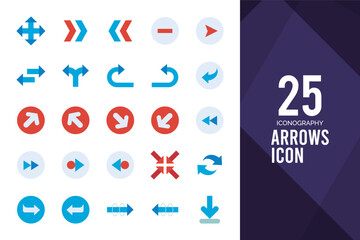 25 Arrows Flat icon pack. vector illustration.