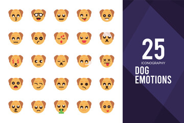25 Dog Emoticon Flat icon pack. vector illustration.