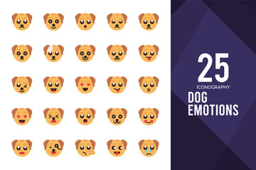 Naklejka premium 25 Dog Emoticon Flat icon pack. vector illustration.