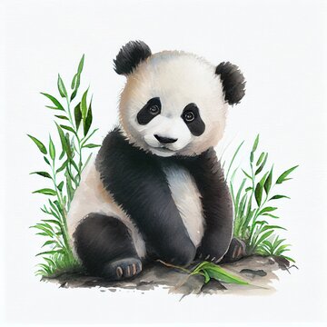 Portrait of a cute baby panda, watercolor illustration