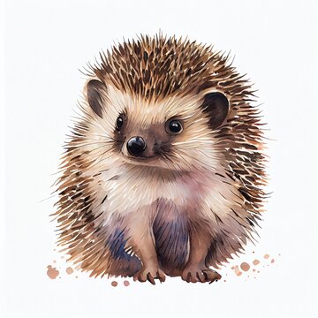 Portrait of a cute baby hedgehog, watercolor illustration