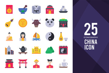 Fototapeta premium 25 China Flat icon pack. vector illustration.