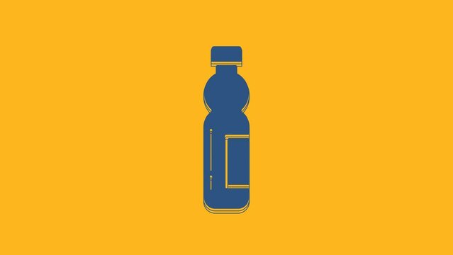 Blue Bottle of water icon isolated on orange background. Soda aqua drink sign. 4K Video motion graphic animation