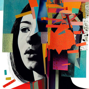 The Many Faces of Stress and Anxiety: A Vibrant Psychological Mixed Media Collage; Panic Attacks, Trauma, Self-Reflection, Mindfulness, Psychiatry, Therapy (generative AI, AI)