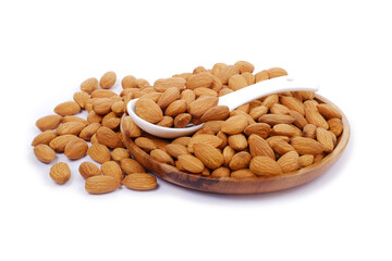 Close up almonds on white background. Health food concept.