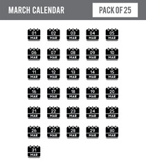 25 March Calendar Glyph icon pack. vector illustration.