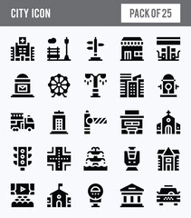 25 City Glyph icon pack. vector illustration.