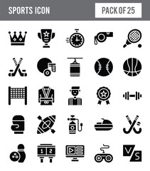 25 Sports Glyph icon pack. vector illustration.