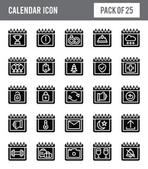 25 Calendars Glyph icon pack. vector illustration.