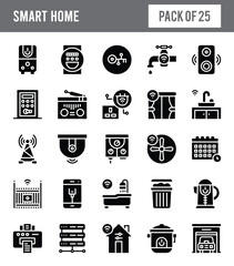 25 Smart Homes Glyph icon pack. vector illustration.