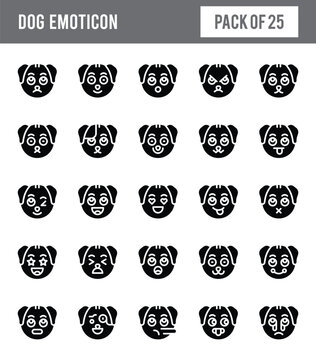 25 Dog Emoticon Glyph icon pack. vector illustration.