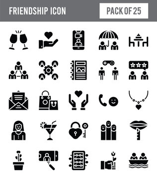 25 Friendship Glyph icon pack. vector illustration.