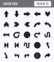 25 Arrow Glyph icon pack. vector illustration.