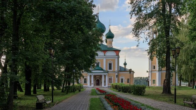 View of transfiguration Cathedral in the Uglich Kremlin. Time-lapse.