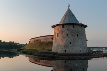 View of ancient Pskov Kremlin on Velikaya river.