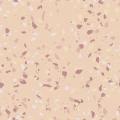 Texture terrazzo flooring. Pastel cream brown seamless pattern. Marble tile surface area. Stone colored mosaic Vector background.  