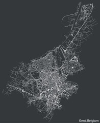 Detailed hand-drawn navigational urban street roads map of the Belgian city of GHENT, BELGIUM with solid road lines and name tag on vintage background