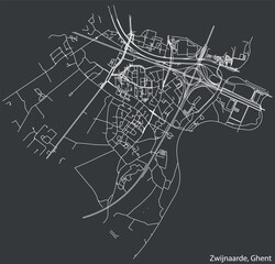 Detailed hand-drawn navigational urban street roads map of the ZWIJNAARDE MUNICIPALITY of the Belgian city of GHENT, Belgium with vivid road lines and name tag on solid background