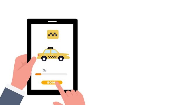 booking taxi cab for travel with mobile app animation