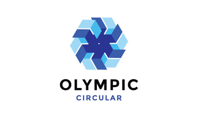 Logo vector hexagon fan blue spin concept minimalism technology design