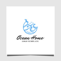 Ocean home line art minimalist  premium logo design template