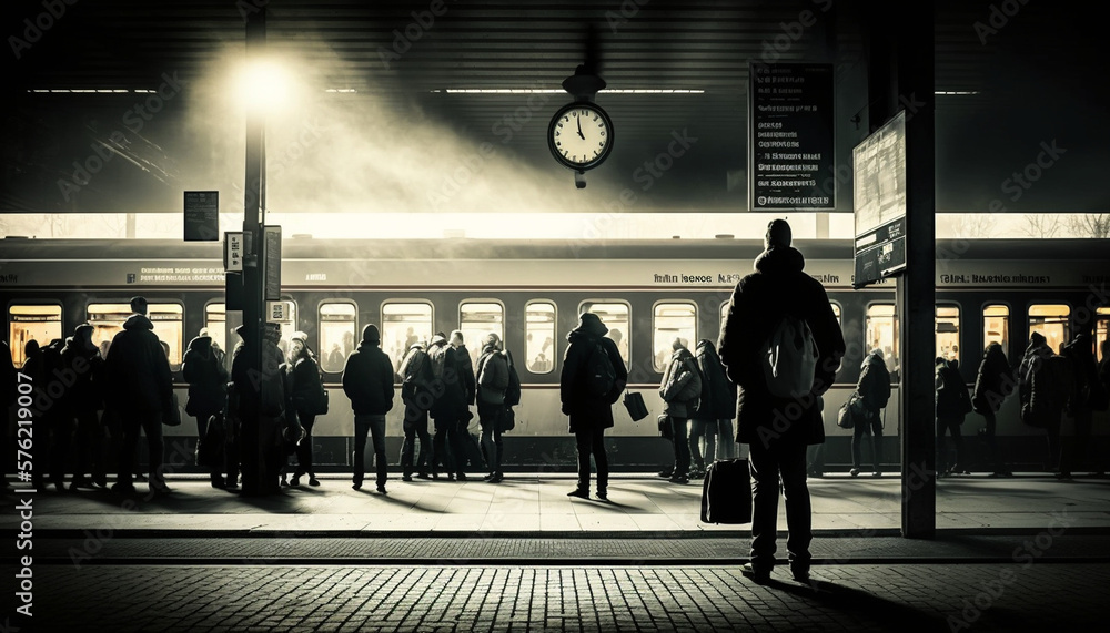 Wall mural silhouette of a person walking in the city