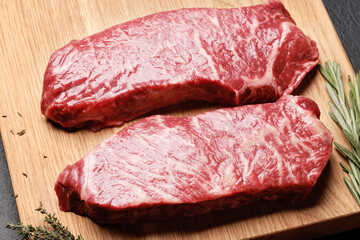 Prime marbled beef steaks. Raw sirloin steak