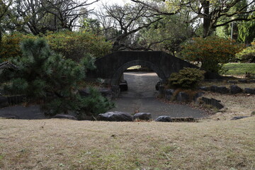 Fototapeta na wymiar 池に架かる橋