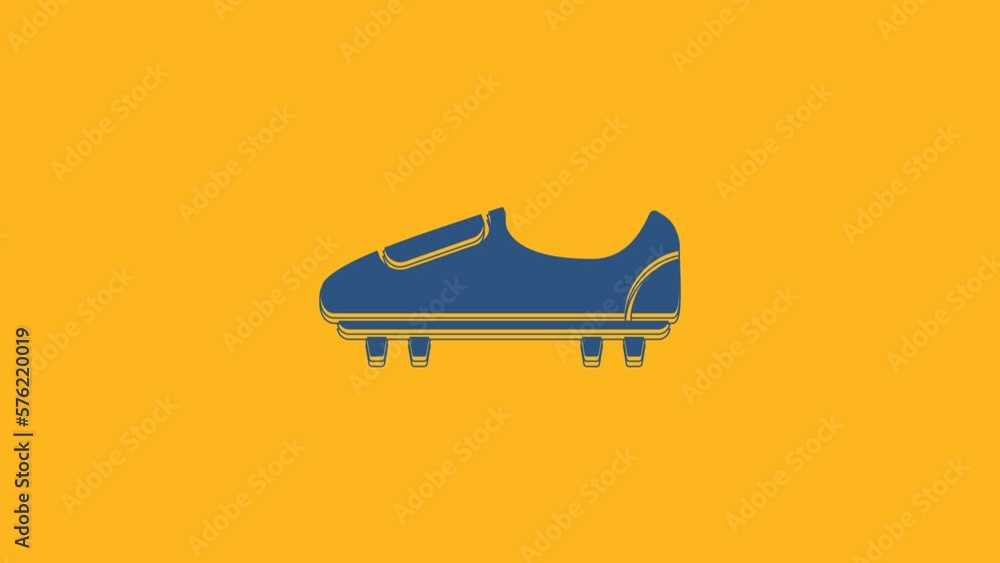 Poster blue soccer or football shoes with spikes icon isolated on orange background. american football boot