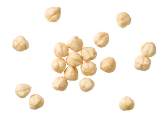 Hazelnuts isolated on the white background, top view.