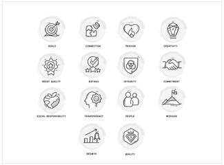 Business Core Values Line Icons Set. 