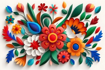 Fototapeta na wymiar 3D flower pattern of traditional brazilian vibrant color design on white background, Generative AI