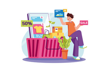 The customer adds products to their shopping cart while shopping online.