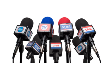 Set of microphones ready for the press conference