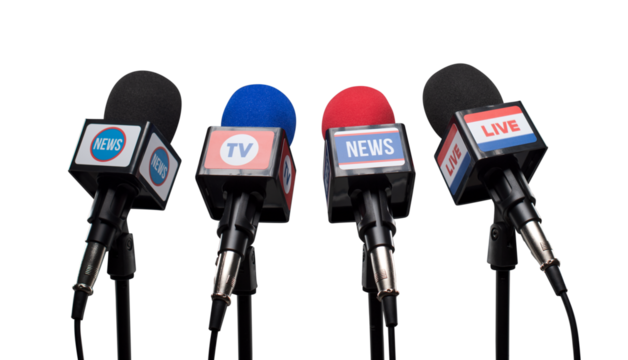 Set of microphones ready for the press conference