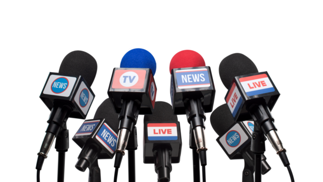 Set of microphones ready for the press conference